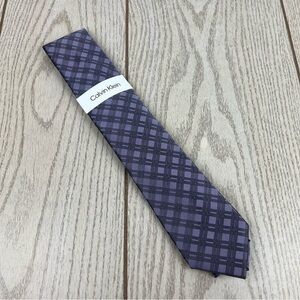 515 - Calvin Klein Tie Purple Grid CK21100081 Silk Blend MSRP $69.50